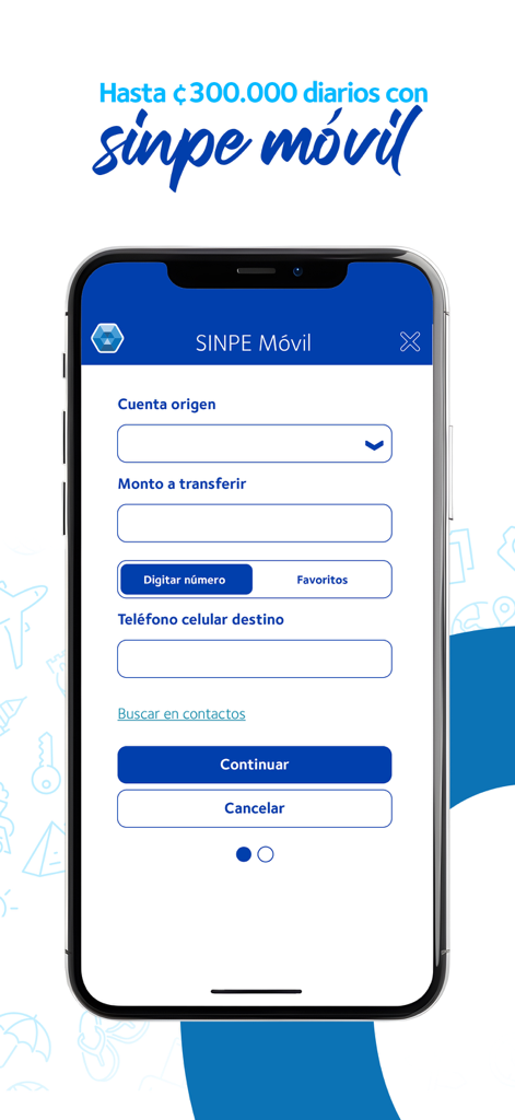 Coocique - Mobile screen of Coocique app displaying SINPE Movil money transfer options