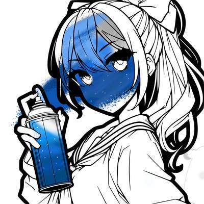 a anime girl who looks super pretty and cool holding a spray and has a ponytail
