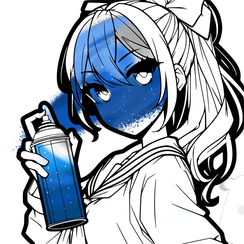 a anime girl who looks super pretty and cool holding a spray and has a ponytail