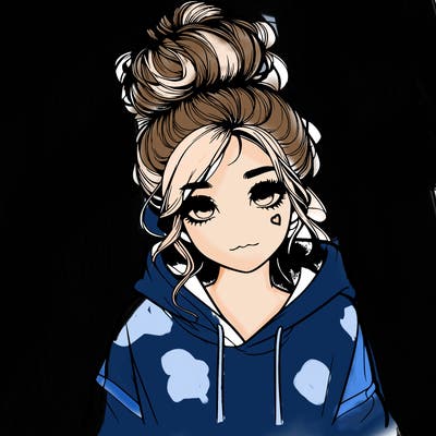 realistic girl with a massy bun and a hoodie