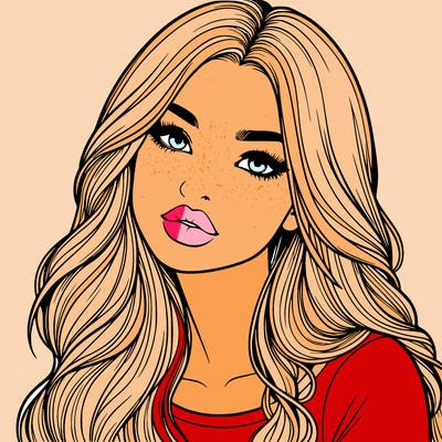 realistic girl with hair on her hair and lips
