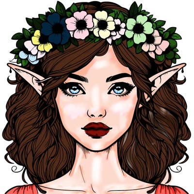 realistic female elf with flower crown