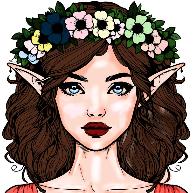 realistic female elf with flower crown