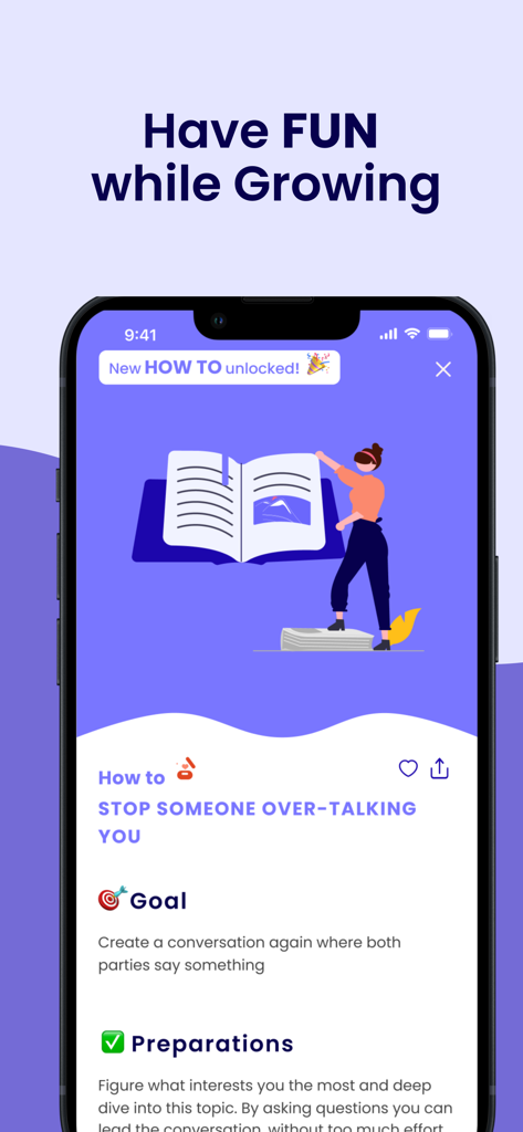 charisme: Social Anxiety Coach - A lesson screen in the Charisme app teaching how to handle overtalkative people.