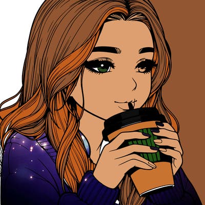 realistic girl drinking coffee