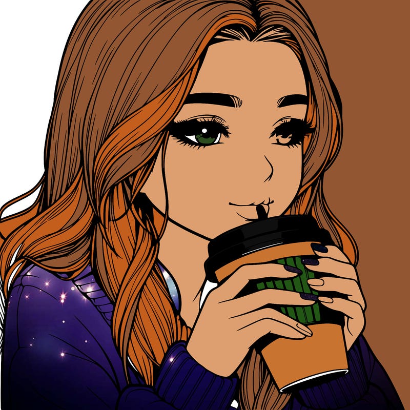 realistic girl drinking coffee