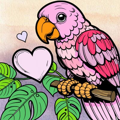 realistic parrot with with heart in its mouth