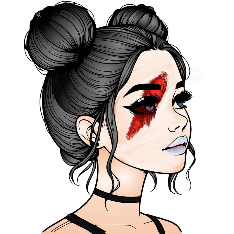 realistic girl with buns on the top of her head