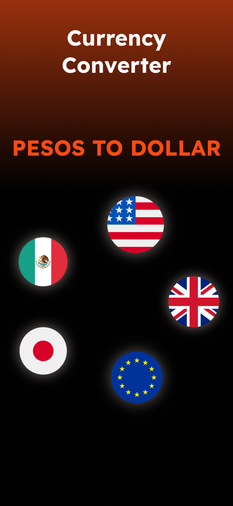 Pesos to dollar - Pesos to dollar currency converter app home screen with international flags