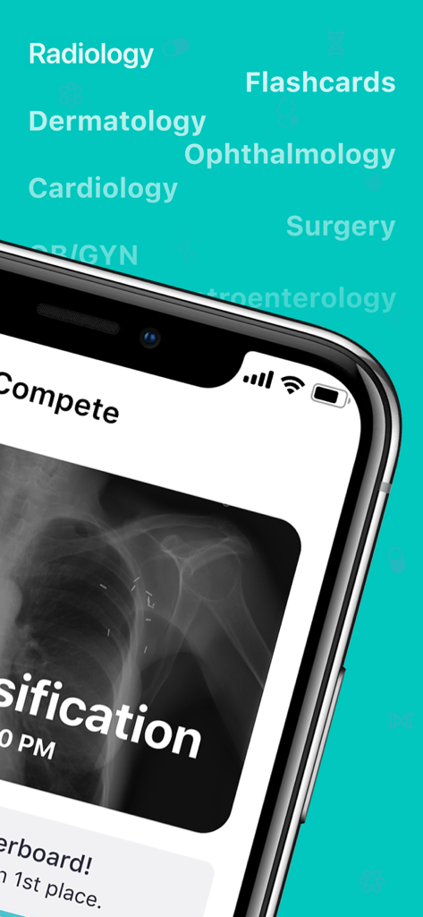 DiagnosUs app interface displaying a medical x-ray case for a diagnostic competition