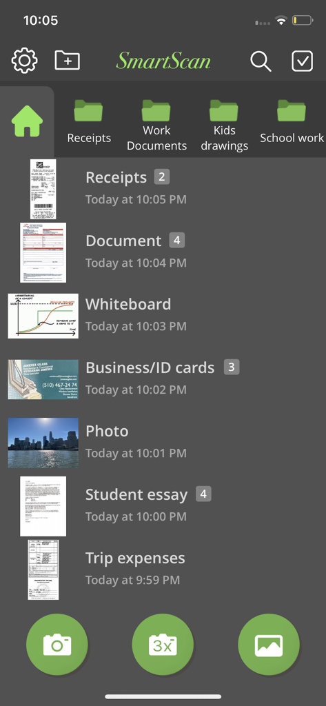 SmartScan Pro: PDF scanner - Hauptbildschirm von SmartScan Pro mit organisierten Dokumentenordnern und einer Liste gescannter PDF-Dateien