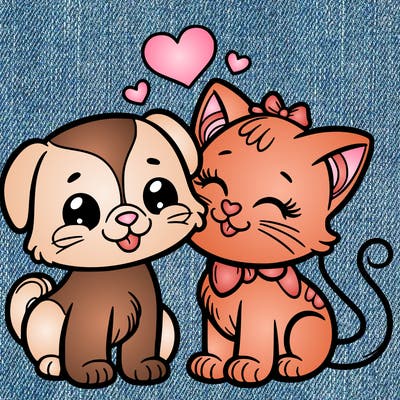 cat with a dog and in love