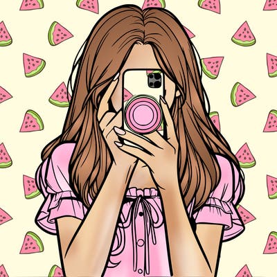 a realistic girl holding her phone taking pictures