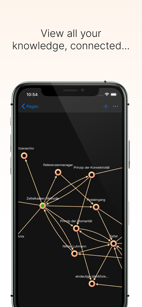 Hypernotes by Zenkit - A visual knowledge graph showing interconnected notes on an iPhone screen within the Hypernotes app