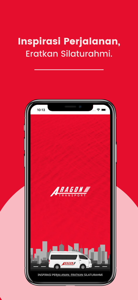 Aragon Trans - Aragon Trans splash screen showing a shuttle van and city skyline on a red background