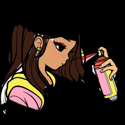 a realistic girl spray painting