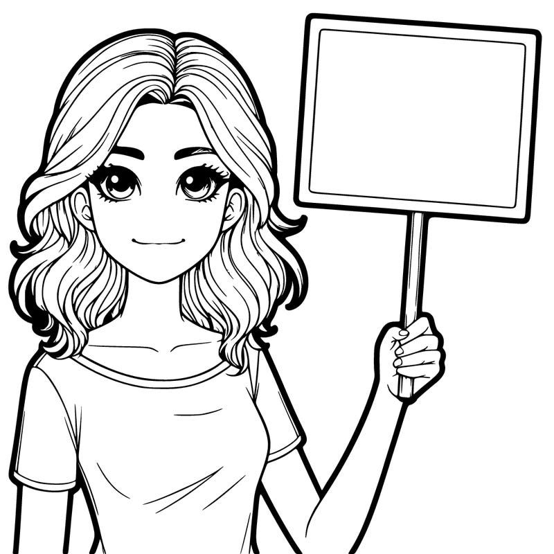 realistic girl holding a sign