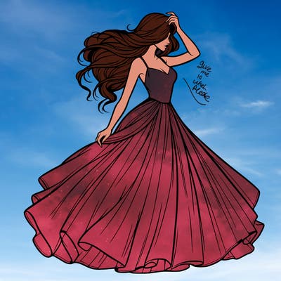 realistic woman with dress flowing in the wind