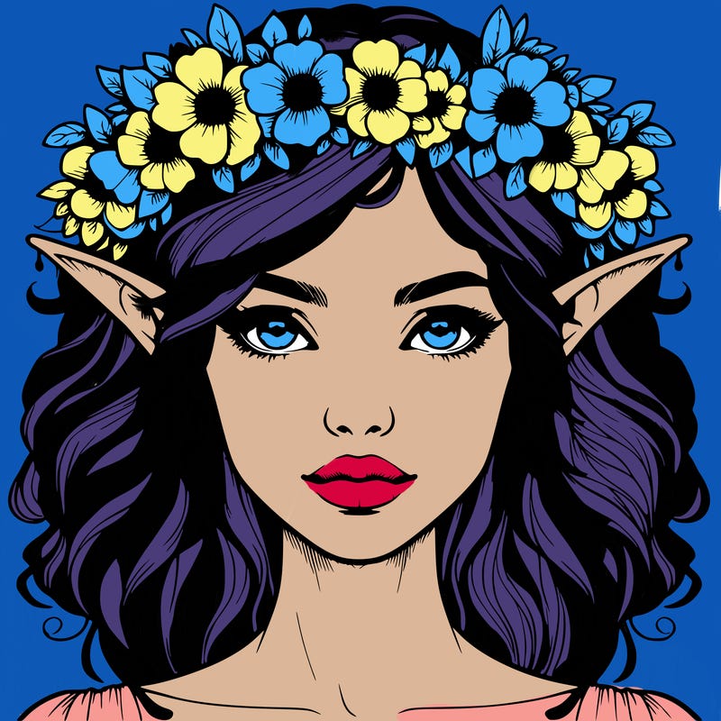 realistic female elf with flower crown