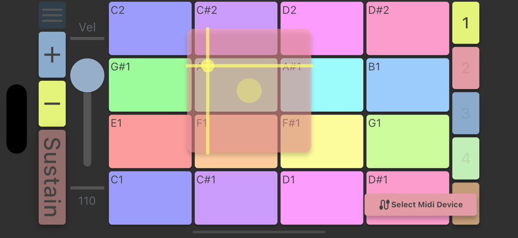 Midi Poly Grid - Midi Poly Grid interface featuring a colorful pad layout with visual feedback for MPE modulation
