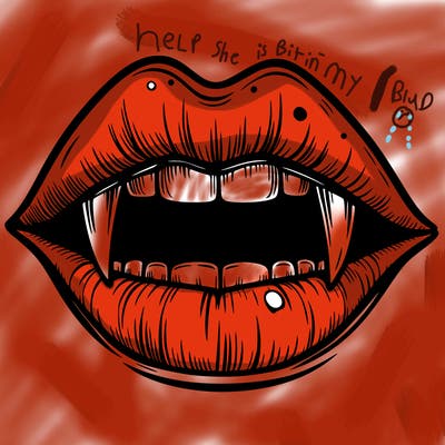 lips with vampire teeth