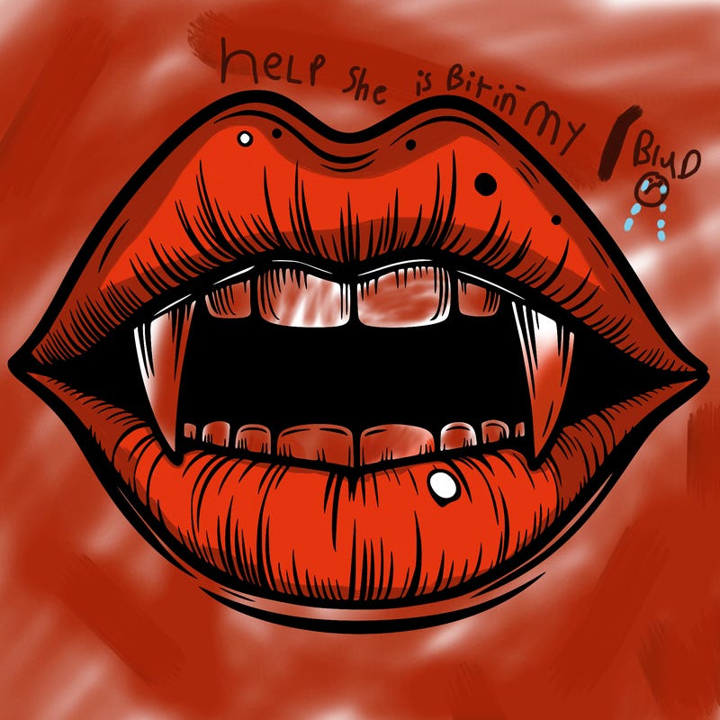 lips with vampire teeth