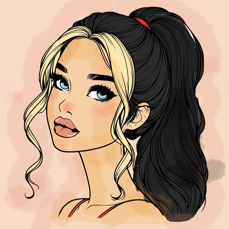 realistic girl with a ponytail on her hair and lips