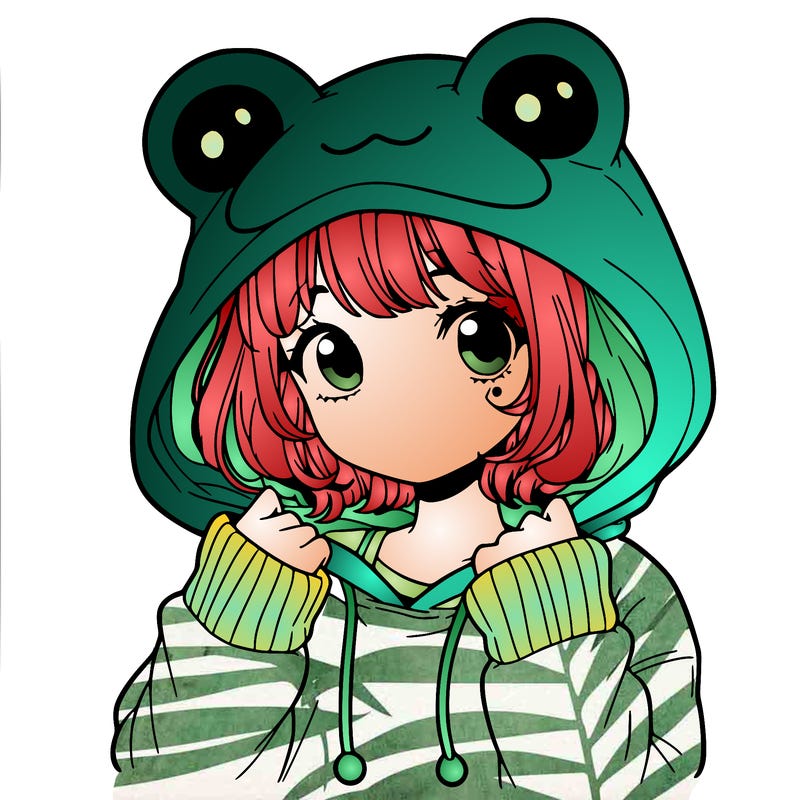 a cute teenage girl wearing a frog hoodie