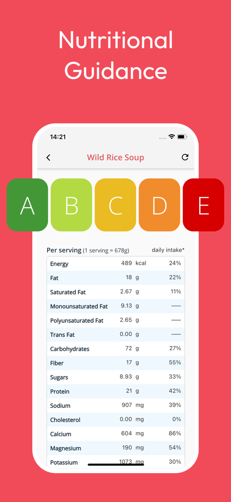 Detailed nutritional guidance and nutrition facts for a soup recipe in the Stashcook app.