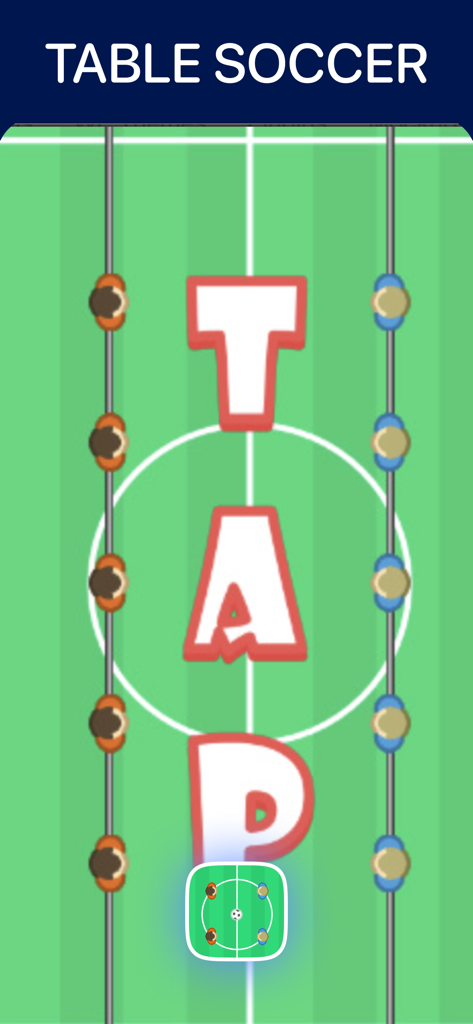 Table soccer arcade game for two players on one mobile device screen