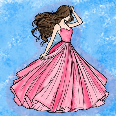 realistic woman with dress flowing in the wind