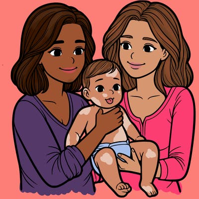 two realistic women holding one baby together
