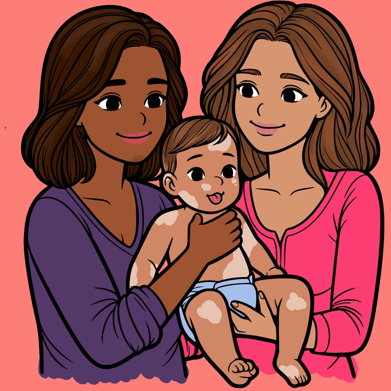 two realistic women holding one baby together