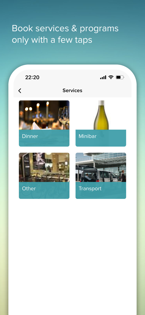 GuestAdvisor - Eine mobile App-Oberfläche zur Buchung von Hoteldienstleistungen wie Abendessen und Transport