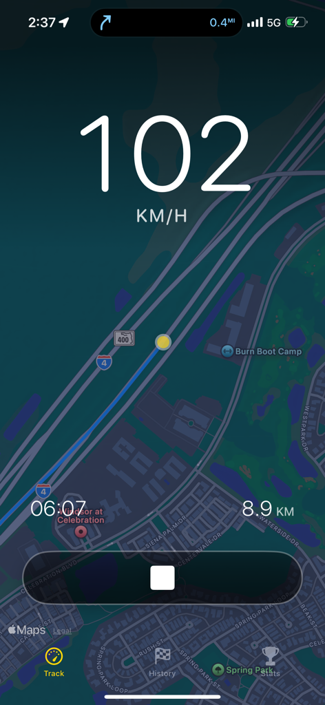 Speed Pro Meter - Dashboard di Speed Pro Meter che mostra la velocità corrente e il percorso della mappa GPS in tempo reale