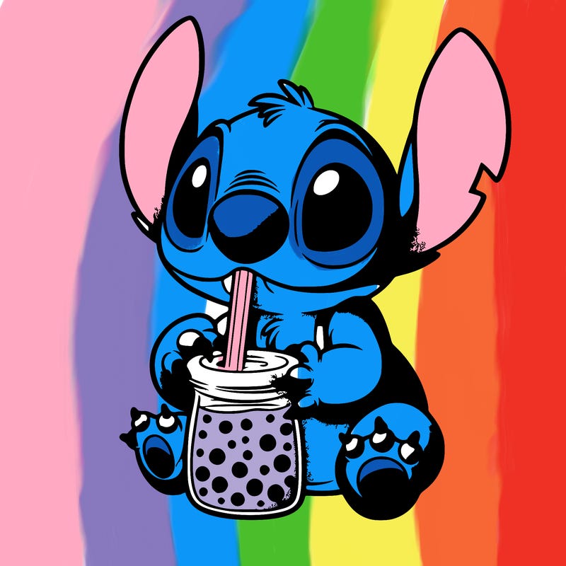 stitch drinking boba tea