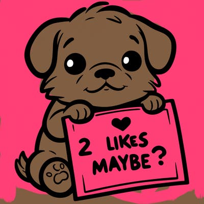 a puppy holding a sign that says 2 likes maybe?