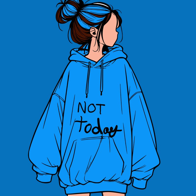 realistic girl with a oversized sweatshirt on and a bun