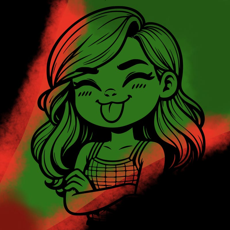 realistic girl crossing her arms and wearing a tank top with her tongue held out she has long hair