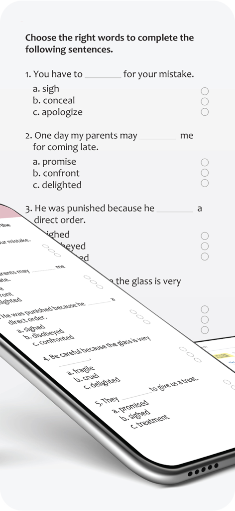 A multiple choice English vocabulary exercise in the MELI app