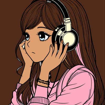 realistic girl listening to music