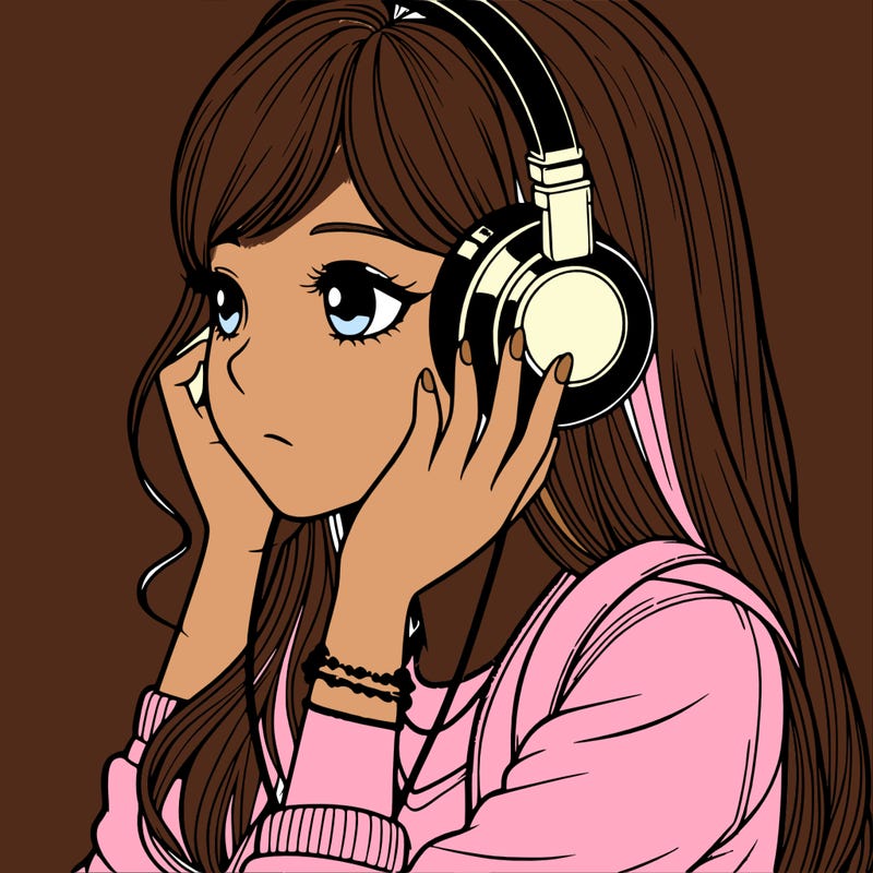 realistic girl listening to music