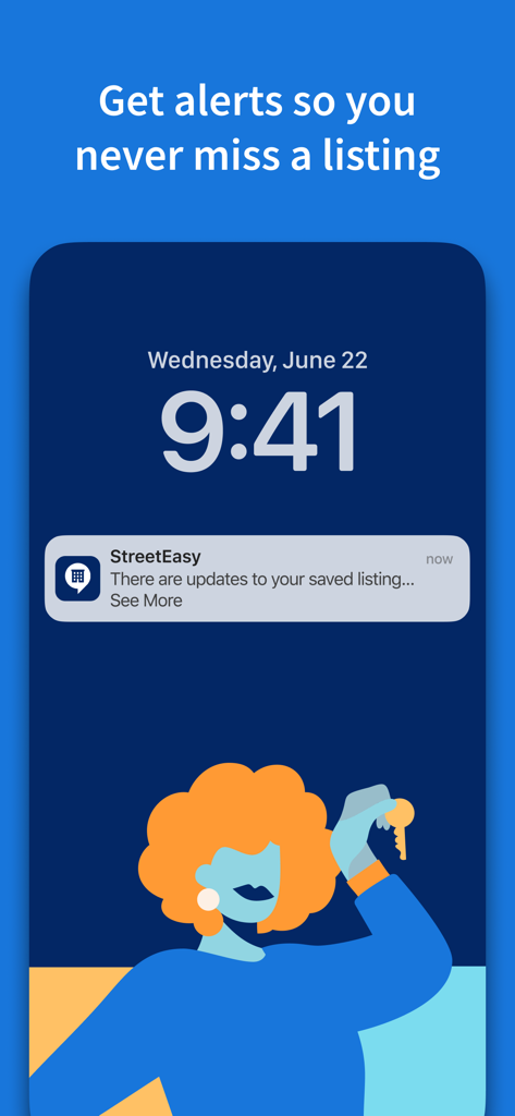StreetEasy app notification on a smartphone lock screen for apartment listing updates