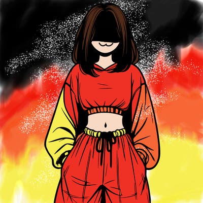 realistic girl faceless with baggy pants and a crop top