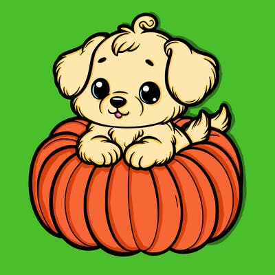 cute little puppy in a pumpkin