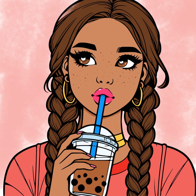 realistic girl with braided hair drinking boba