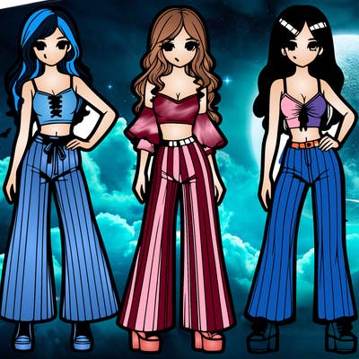 girls with flare pants and crop tops realistic