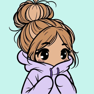shy girl in big hoodie with messy bun