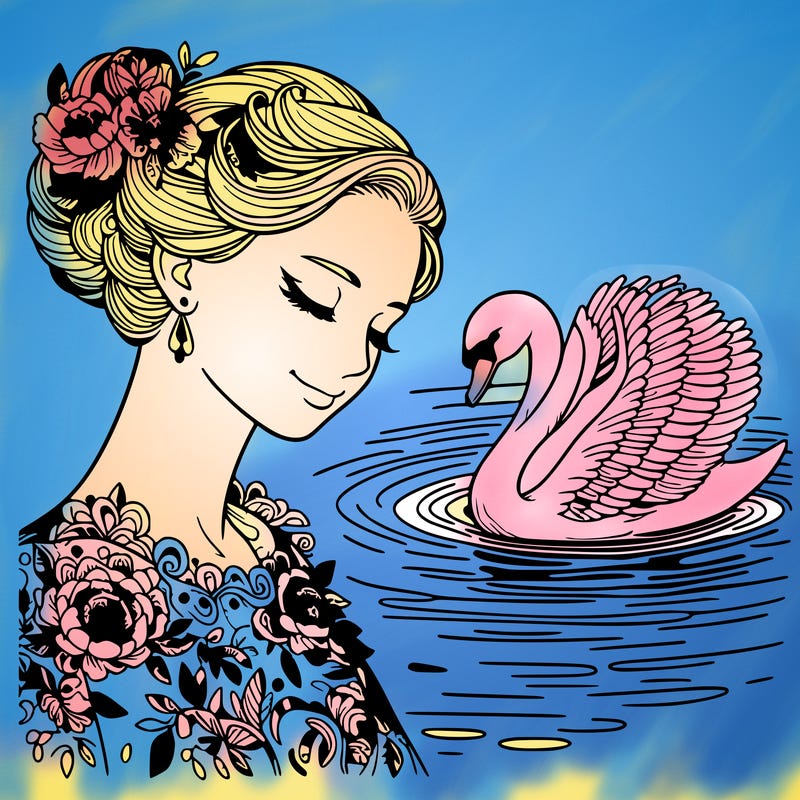 beautiful realistic woman swan lake