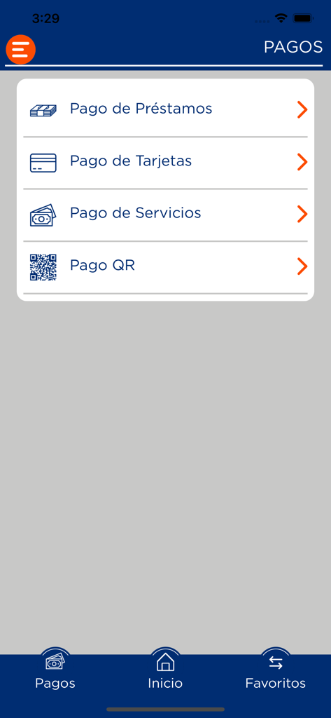 Interfisa Banco mobile app screen showing options for loan card service and QR code payments